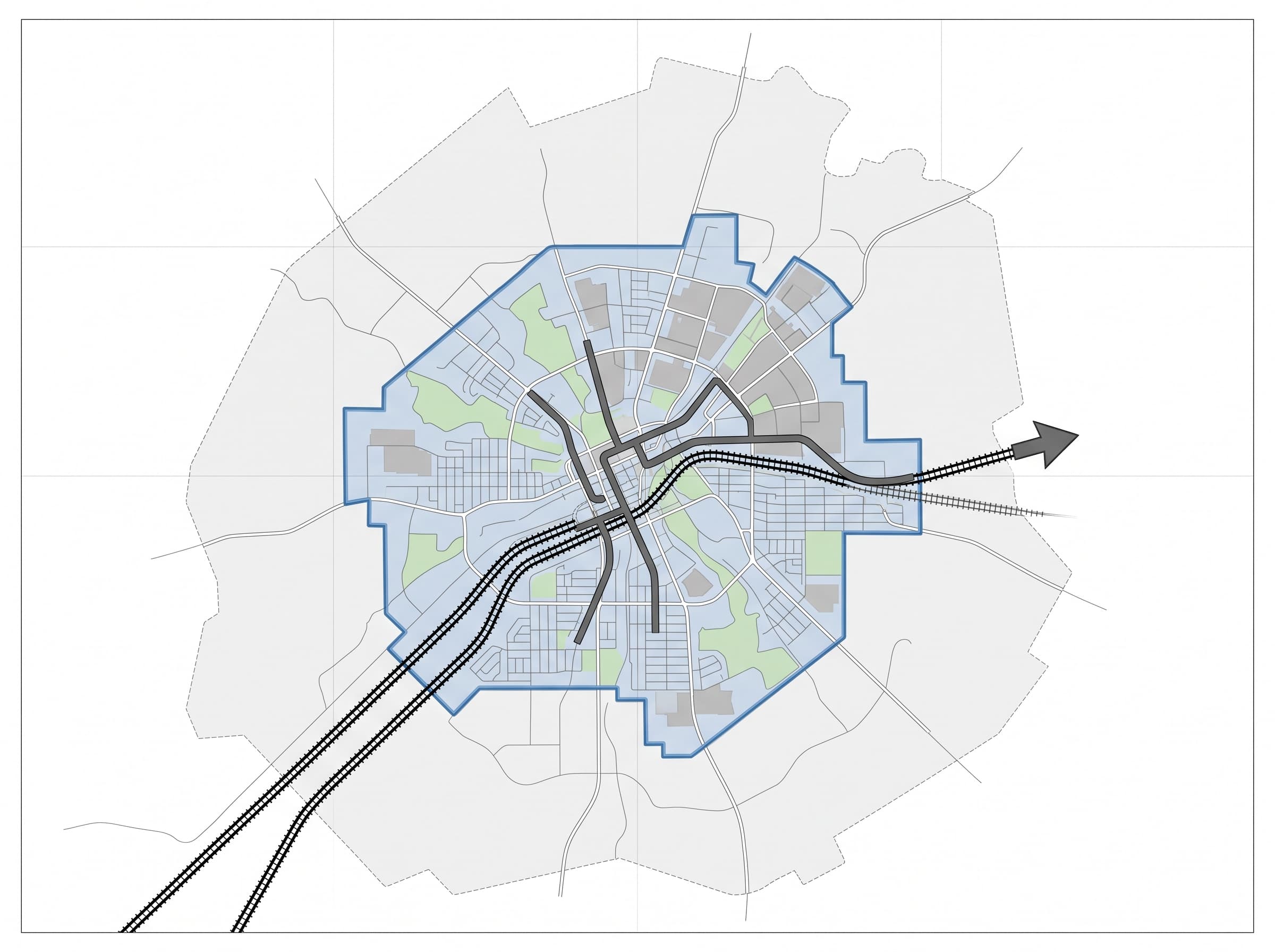 Schematic diagram representing Seoul transit coverage boundary lines and perimeter zones